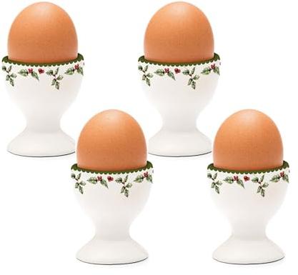 RSW 4PC Christmas Egg Cups Set Porcelain Kitchen Boiled Eggs Holder Breakfast Stand