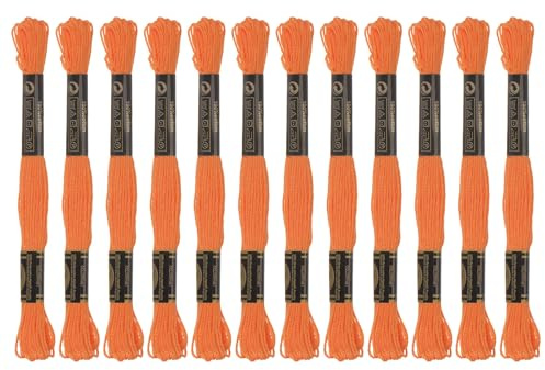 Sourcing karta 12 trådar broderigarn à 8 m av egyptisk långfiberbomull för broderiprojekt och armband, orange