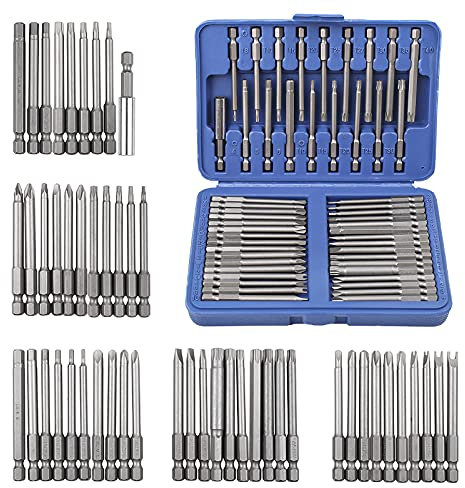 Jeu d'embouts de tournevis 50 pièces, jeu de tournevis extra longs de 3 avec étui de rangement en plastique, jeu d'outils de tournevis à lame plate à cannelure de couple en étoile hexagonale