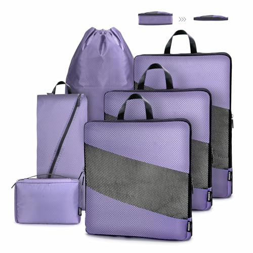 Carttiya Packkuber med kompression för resväskor, 3-pack, ultralätt, expanderbart och lätt, reseorganisatör, reseryggsäck för resor (lila, 6 st)