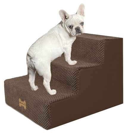 Nepfaivy Dog Steps for Bed and Sofa, 3-Step Dog Stairs for Small Dogs | Non-Slip Pet Stairs for Small Dogs and Cats, Dog Ramp for Sofa with High Density Foam and Removable Cover, 45x40x34cm, Brown