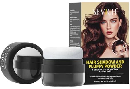 SEVICH Vent-Based Hairline & Volume Powder with Botanical Extracts | 2-in-1 Gray Coverage & Oil-Free Fluff | Mirror-Compact for Travel – Dark Grey 6.5g