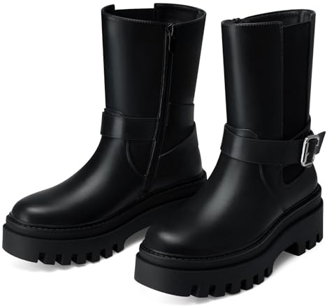 CELLENZ Women Chelsea Ankle Boots: Fashion Round Toe Boots - Platform Wide Width Short Booties - Black Leather Fall Ankle Boot Size 6.5