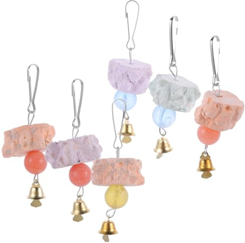 HEMOTON Juguete para Pájaros y Mascotas Pequeñas Piedra de Calcio Natural para Masticar Campana 6 Piezas Accesorio Portátil para Molar y Cuidar