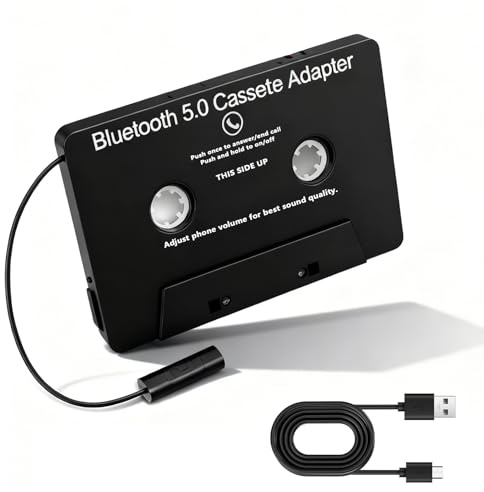 ZRZTM Cassettes Audio Bluetooth 5.0, adaptador de casete, adaptador AUX Bluetooth para coche, audio a AUX Smartphone, reproductor de CD, se puede utilizar para teléfonos móviles, smartphones