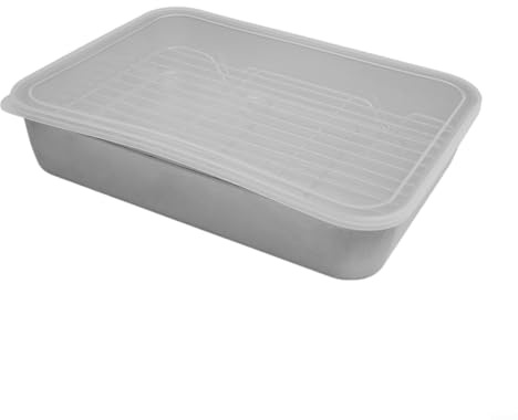 Juego de bandeja de acero inoxidable con estante de refrigeración más cubierta para hornear para cocina, refrigerador, almacenamiento, 3 piezas para juego de horno asado, utensilios para hornear (23 x