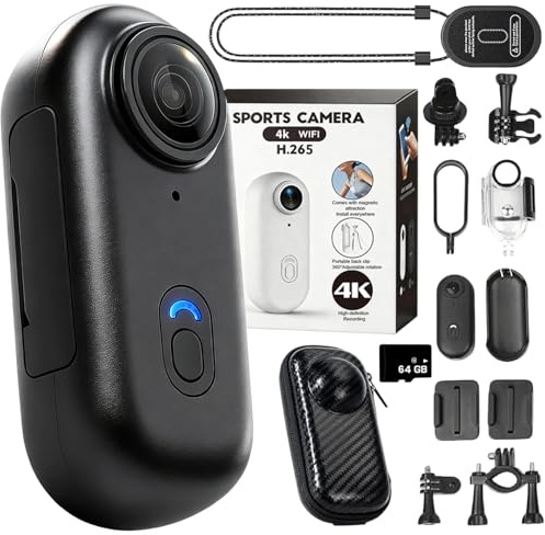 WRSFXV 2026 Upgraded HD Action Camera, 360° Motorcycle Camera, 1080p/4k Mini Wearable Body Adventure Action Cameras with Audio, Video, Mount Anywhere, for Vlogging, Diving (Black,4K)