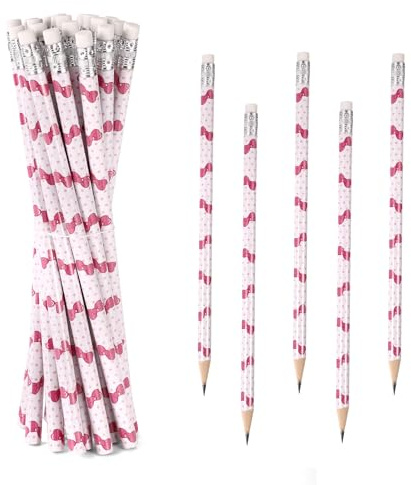 20pz Matite a Tema Fiocco Rosa con Gomma, Matite in Legno per Bomboniere Feste di Compleanno per Bambini Forniture Aule Scolastiche Decorazioni Ufficio e Premi Studenti