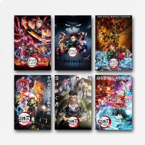 Demon Poster Slayer Japanese Anime Movie Film Vintage Un Set Di 6 Posters Su Tela Per La Stanza, Estetica, Festival, Regalo, Famiglia, Camera Da Letto, Decorazione Da Parete, Casa 08x12inch(20x30cm)