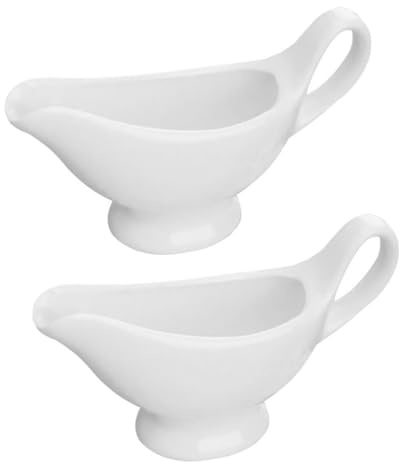 Amosfun 2Pcs 3 Oz Gravy Boats Ceramic Sauce Pitcher Saucier Boats with Handle for Condiments Soy Sauce Serving in Kitchen and Dining 6.10 X 3.54 X 1.96 Inch