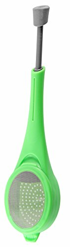 Fackelmann Teebrüher mit Ausdrücker, Teesieb aus Edelstahl, Tee-Ei zum Brühen, Umrühren und Auspressen (Farbe: Grün/Grau), Menge: 1 Stück