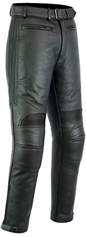 Texpeed Mens Leather Cruiser Motorcycle Trousers - Motorbike Touring Pants With Genuine Biker CE Armour (EN 1621-1) Protection Black - 34W / 33L