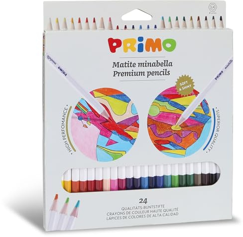 PRIMO - Matite Colorate Bambini +3 Anni e Artisti Mina Ø3.8 mm, 24 Colori a Matita Professionali Sfumabili e dal Colore Pieno, Colori per Bambini per Colorare Lavoretti Creativi, Set Matite Cartoleria
