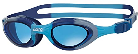 Zoggs Super Seal Swimming Goggles, UV Protection, Quick Adjust Split Yoke Comfort Strap, Fog Free Clear Swim Goggle Lenses, kids 6-14 years, Blue/Grey/Camo