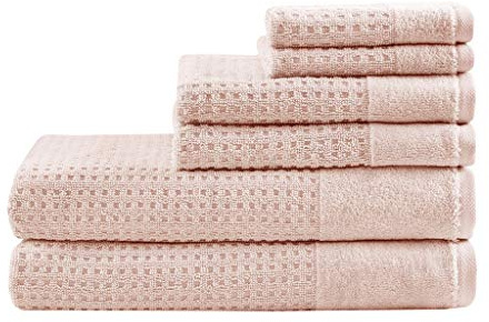 Madison Park Spa Waffle 100% Cotton Luxurious Towel Set, Premium Texture Waffle Weave, Highly Absorbent, Quick Dry, Hotel & Spa Quality Wash Clothes for Bathroom, Assorted Sizes, Pink 6 Piece