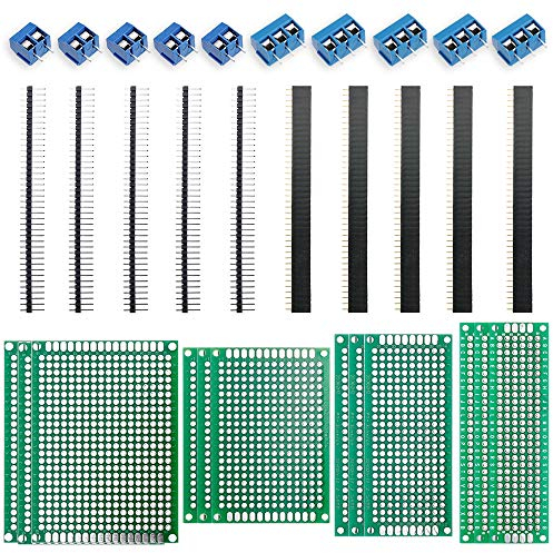 Nabance 32Stk leiterplatte Kit PCB Board Kit 5x7 4x6 3x7 2x8cm Doppelseitig Lochrasterplatte Lochrasterplatine Leiterplatte Platine 12 PCB Universal Board+10 Kopfleiste +10 Screw Terminal