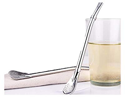 2pcs Cuchara De Paja De Acero Inoxidable 304 Antideslizante Cuchara De Agitación De Café Filtro De Té Cuchara Colador Mango Largo Metal Grado Alimenticio Escribe un Plata 2