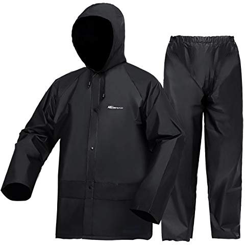 Regenanzug für Herren und Damen, ultra-leicht, wasserdicht, Regenmantel (Jacke + Hose), winddicht, mit Kapuze, Arbeitskleidung (Schwarz, Größe 3XL)
