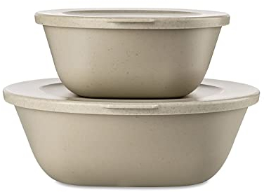 Koziol Connect Box Set Kopenhagen mit Deckel aus Kunststoff in der Farbe Nature Desert Sand 0,7L+1,3L, Maße: 21,5cm x 21cm x 7,3cm, 7874700