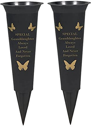 Soportes de flores para tumba/jarrones conmemorativos, decoraciones de tumbas de plástico y regalos conmemorativos grabados con versículos funerarios para tus seres queridos (nieta Pk2)