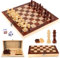 talifoca 3 en 1 Jeu D'échecs, Bois Jeu d'échec Portable Pliable Echiquier Bois, Chess Board Jeu Echec en Bois pour Enfants Adulte Voyages (29×29cm)