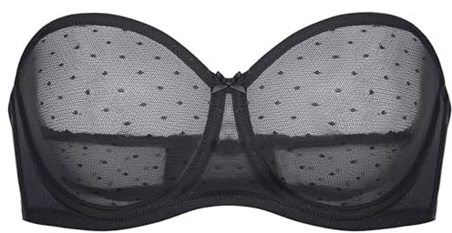 DOBREVA Women's Strapless Bra See Through Sheer Underwired Bras Unlined Plus Size Black 38F