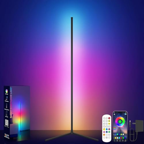 GIPOYENT Corner Floor Lamp, RGB LED Corner Lamp with Music Sync, Smart App and Remote Control Ambience Light with Music Sync, LED Lamp with 16 Million Colors for Bedroom, Living Room Gaming Room