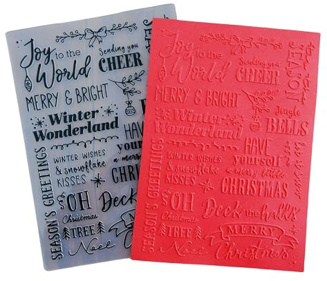 Arbuya Christmas Sentiment Plastic Embossing Folders for Christmas Card Making or Journaling Xmas Embossing Folder for Gift Tag Paper Crafting Home Decoration