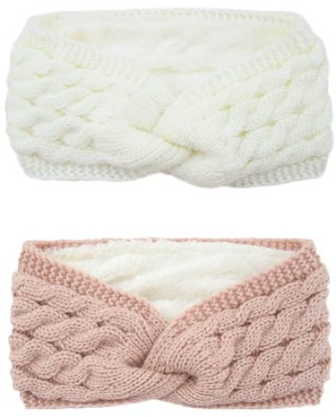 DRESHOW Women Warm Knitted Headband Winter Ear Warmer Crochet Head Wraps Thick Fleece Lining Hair Bands