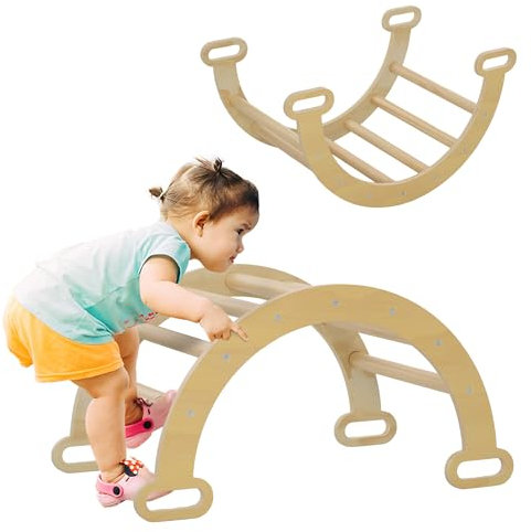 AIYAPLAY Arche Escalade Enfants, Arche bébé, Parcours motricité bébé, Aire de Jeux Bascule en Bois d'intérieur pour garçons & Filles, Tout-Petits de 18 à 48 Mois, Finition en Bois Naturel