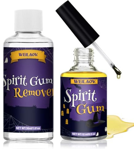 WEILAOK Spirit Gum 15ml + Dissolvant 30ml, Latex Liquide Collodion, Colle Maquillage Visage, Maquillage Halloween pour Visage, Durable Colle Visage, Liquide Cicatrice de Maquillage, Fêtes, Noël