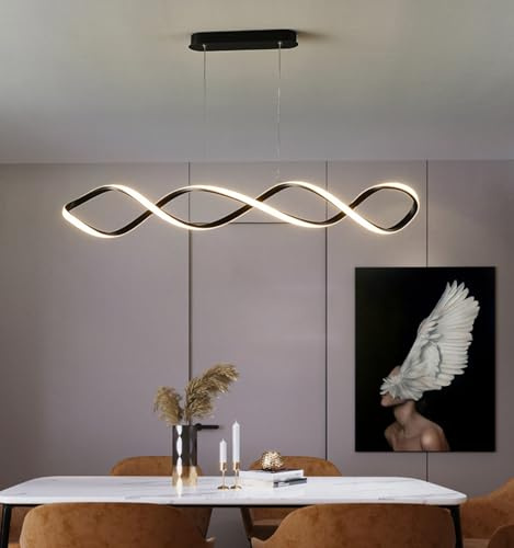 Deliouay Suspension Moderne Pour Table à Manger, Dimmable Avec TéLéCommande, Suspension RéGlable En Hauteur, Salle à Manger, Salon, Bureau, Lampe De Cuisine Suspendue (noir, 120cm)
