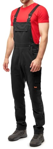 strongAnt Latzhose Herren Strong Cotton Stretch mit Kniepolstertaschen Berlin Pro Latzhose für Handwerk und Bau - Schwarz, Gr. 58