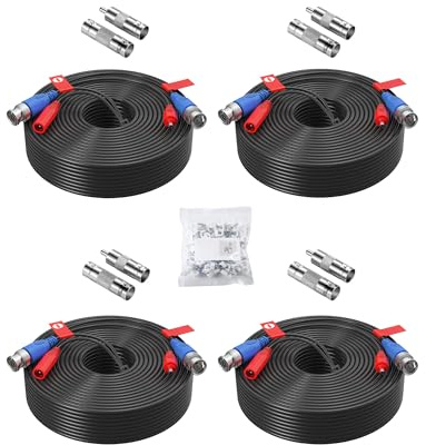 Akinguar Pack de 4 30m/100FT Câble de Video DC Power Tout-en-Un Câble BNC Vidéo pour Caméra de Surveillance et CCTV Sécurité Système Vidéos de 960H à 4K Résolution, Connecteur BNC RCA Inclus