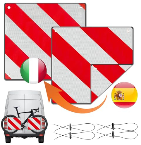 NAVESO 2-i-1 varningstavla, Italien och Spanien, 50 x 50 cm, cykelhållare av aluminium, 4 spännlinor, varningsskylt, italienska cykelhållare för husbil