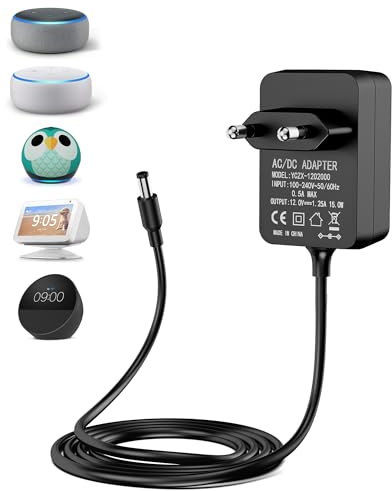 RENGOGA 15W Netzteil Compatible with Echo Dot 3/4 Gen Echo Dot mit Uhr 3/4 Gen Echo Dot Kids Edition 3/4 Gen Echo Show 5 (1/2 Gen.) Echo Spot Fire TV Cube. 12V/1.25A Ladegerät Netzadapter 1.5M Schwarz