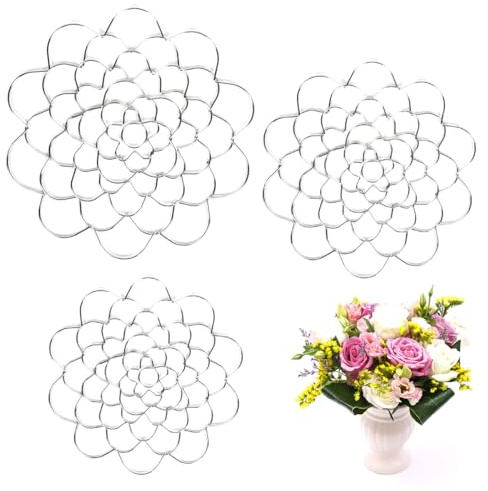 XXLKVSK 3Pcs Reusable Floral Grid for Vases Floral Arranging Tool Silver Metal Iron Wire Flower Holder for Vase Floral Stems Bouquets Plant Fixation