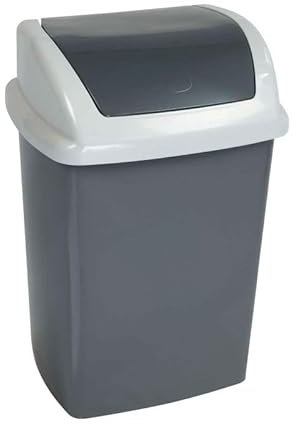 MAUL swing Poubelle de 10 l, avec couvercle, en plastique robuste, avec couvercle basculant amovible, pour bureau, salle de bain, cuisine, 25 x 20 x 37 cm, gris foncé
