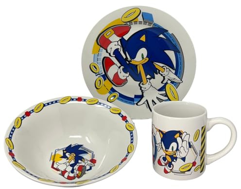 CARTOON Set 3 delar keramik Sonic-kopp skål tallrik barnservis i paket