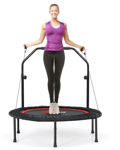 FANTASK Fitmess trampolino pieghevole per bambini, portata fino a 150 kg, mini trampolino con fasce di resistenza e maniglia regolabile in altezza, per interni ed esterni, adulti e bambini