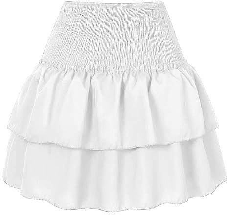 Minifalda con volantes, falda estampada, falda de encaje plisada de moda con estampado mini lencería, Blanco, XS