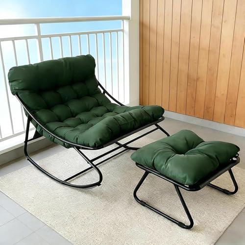 Fauteuil à Bascule Œuf avec Repose-Pieds - Charge 150kg Chaise a Bascule Surdimensionnée, Rocking Chair Coussin Confortable Utilisation Intérieur/Extérieur pour Salon, Jardin, Balcon (Vert)
