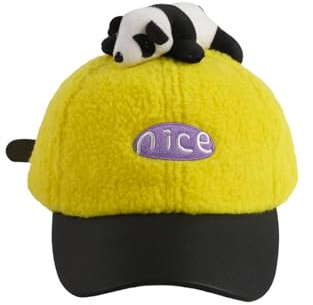 Generisch Gorro de béisbol para niños con bonito diseño de panda, para casco de forro polar, guantes para niños, amarillo, 3-8 años