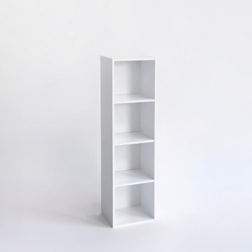 LOLAhome - Estantería Librería Cubo con 4 Estantes de Tablero de Laminado Color Blanco de 106x30x24. Mueble para Despacho, Librería, Dormitorio o Despensa. Soporta 20 kg. Requiere Montaje