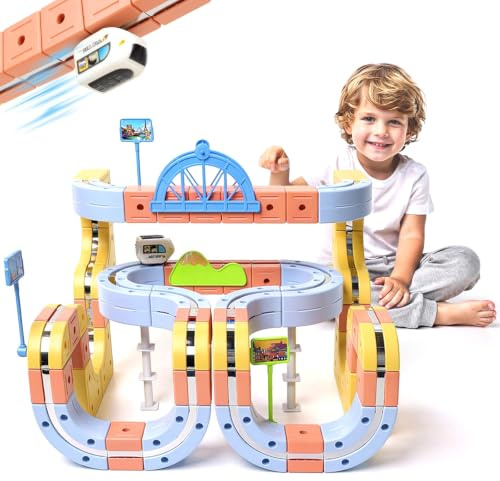 Funsland Tren Electrico Juguetes Niños - 149 Piezas Tren Magnetico Juguete, 3D Multiforme Pista de Trenes, Juego de Construcción DIY, Stem Juguete Educativo Regalo Niñas 3-10 Años