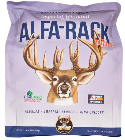 Whitetail Institute Alfa-Rack Plus Deer Food Plot Seed, Perennial Blend of Deep-Root Forages That Thrive on Hilltops and Hillsides, Highly Nutritious and Attractive to Deer, 3.75 lbs (.25 Acres)
