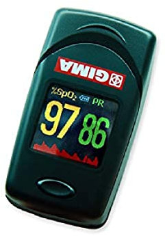 GIMA SATURIMETRO Oxy-6 Pulsoximetro da Dito, Diametro 10-22 mm, Portatile, Rileva Saturazione, Battito e Perfusione, 2 pile AAA Incluse, Allarmi Visivi e Acustici, Display LCD a Colori