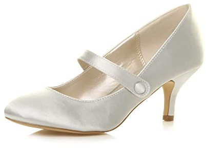 AJVANI Dam damer låg mellanklack Mary Jane-rem arbete party court skor pumpstorlek, Silver satin, 37 EU