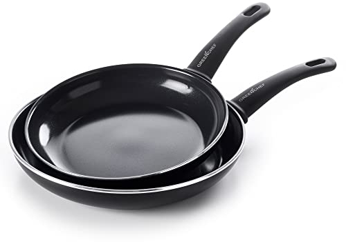 GreenChef Diamond Healthy Ceramic Non-Stick 24 cm and 28 cm Frying Pan Skillet Set, PFAS-Free, Induction, Black