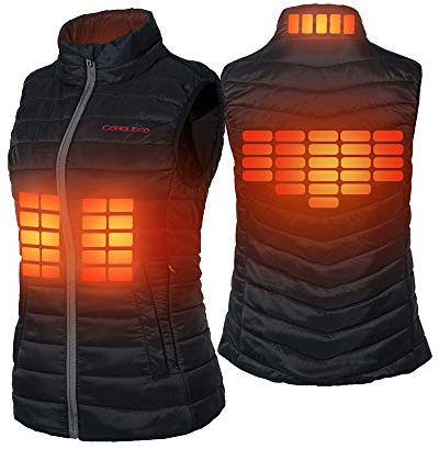 CONQUECO Damen Akku Beheizbare Weste Daunenweste USB-Aufladen Heheizte Kleidung für Outdoor Reisen Motorsport black, M